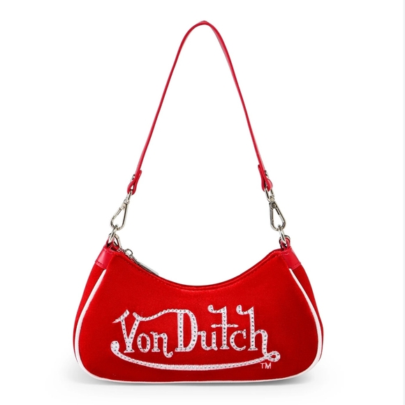 Von Dutch Handbags - Von Dutch Red Velour Shoulder Bag
